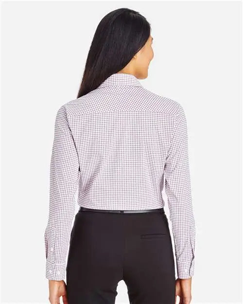 Devon & Jones Dg540w Women’s Crownlux Performanceâ Micro Windowpane Woven Dress Shirt - Burgundy White