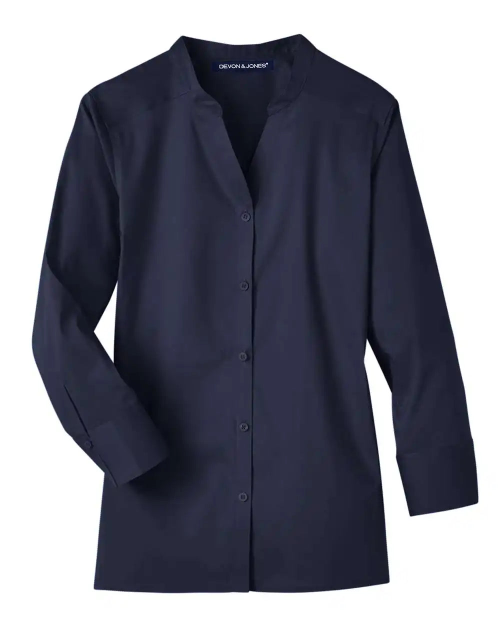 Devon &amp; Jones Dg560w Women’s Crown Collection® Stretch Broadcloth Three-quarter Sleeve Blouse - Navy - Xs