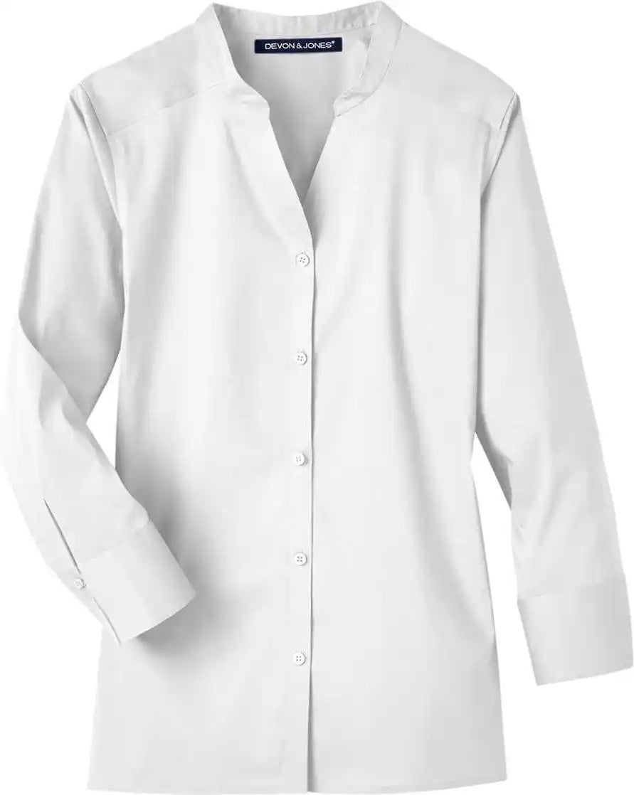 Devon & Jones Dg560w Women’s Crown Collection® Stretch Broadcloth Three-quarter Sleeve Blouse - White - Xs