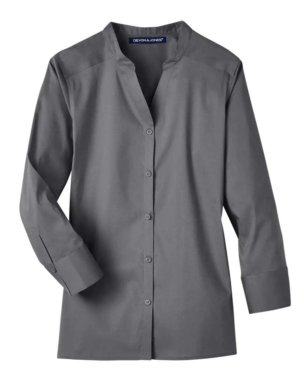 Devon & Jones Dg560w Women's Crown Collection Stretch Broadcloth Three-quarter Sleeve Blouse - Graphite - Ladies Xs