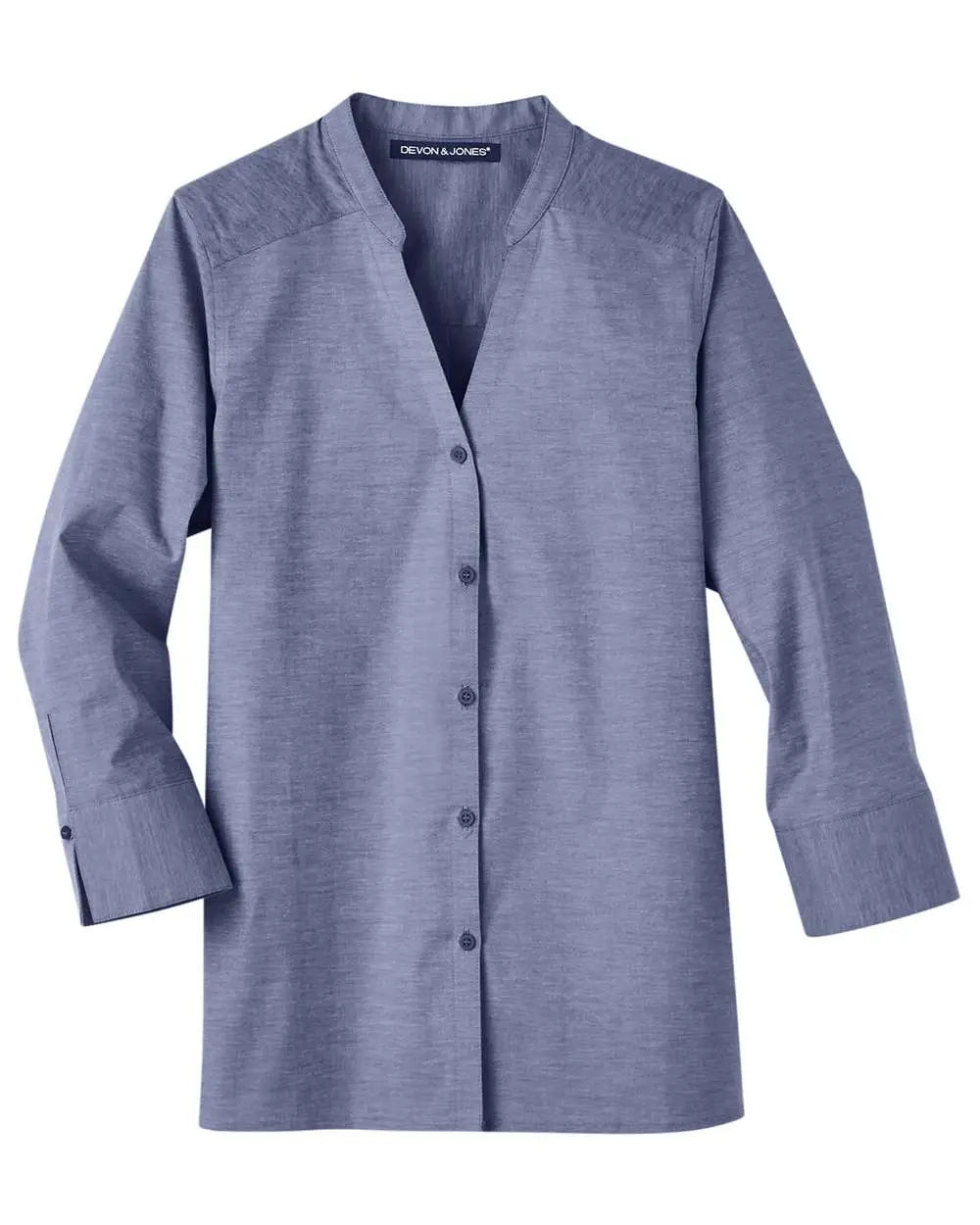 Devon & Jones Dg562w Women's Crown Collection Stretch Pinpoint Chambra Three-quarter Sleeve Shirt - Navy - Ladies Xs
