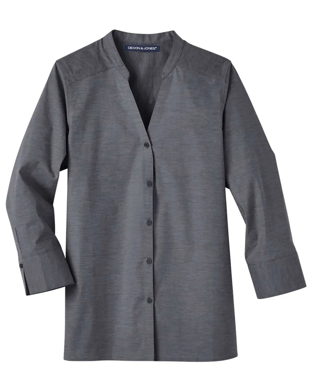 Devon & Jones Dg562w Women's Crown Collection Stretch Pinpoint Chambra Three-quarter Sleeve Shirt - Black - Ladies Xs