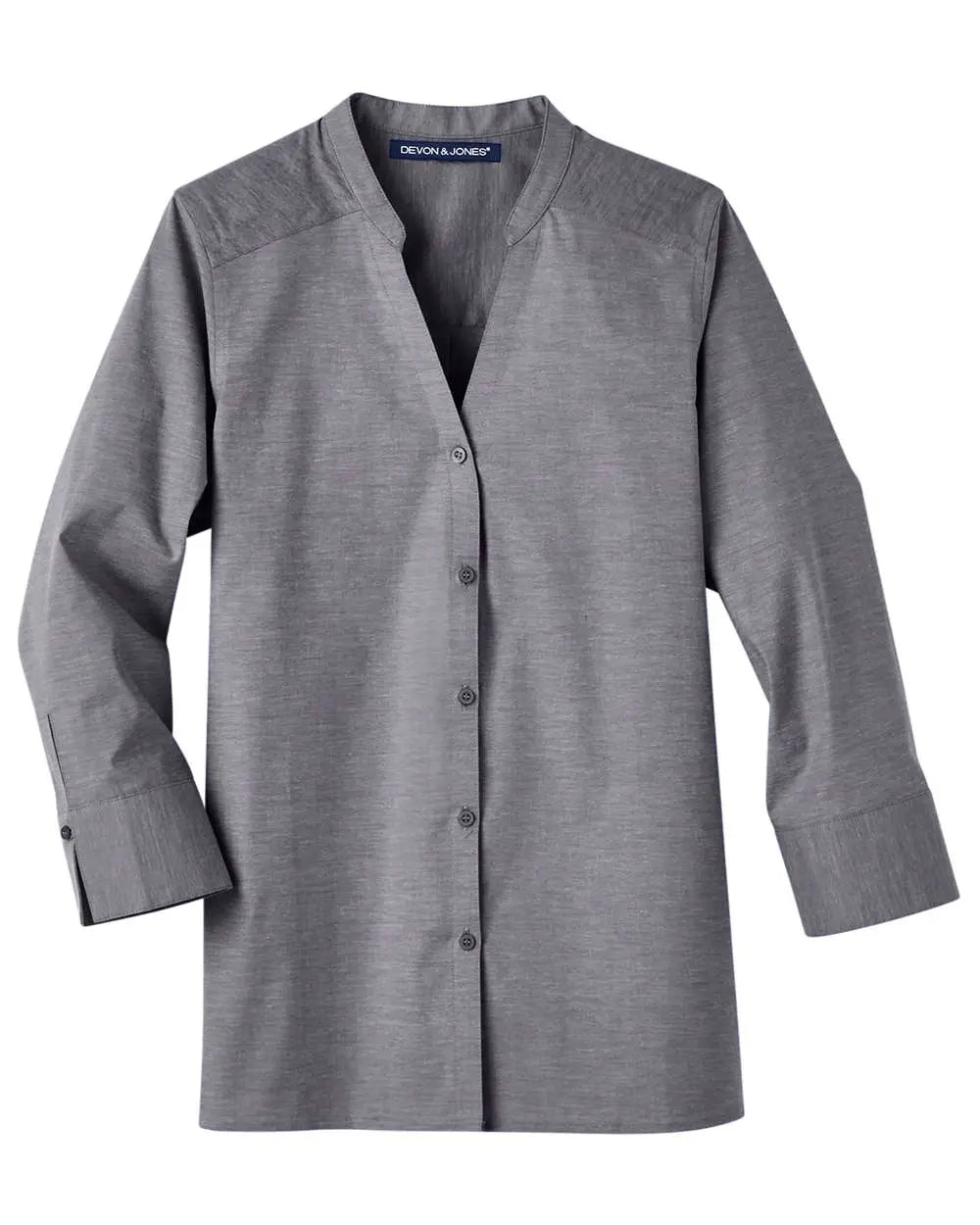 Devon & Jones Dg562w Women's Crown Collection Stretch Pinpoint Chambra Three-quarter Sleeve Shirt - Graphite - Ladies Xs