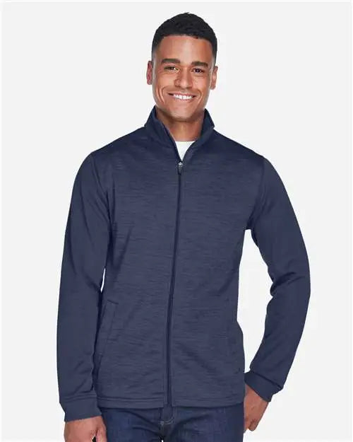 Devon & Jones Dg796 Men’s Newbury Colorblock Mãlange Fleece Full-zip Jacket - Navy Heather