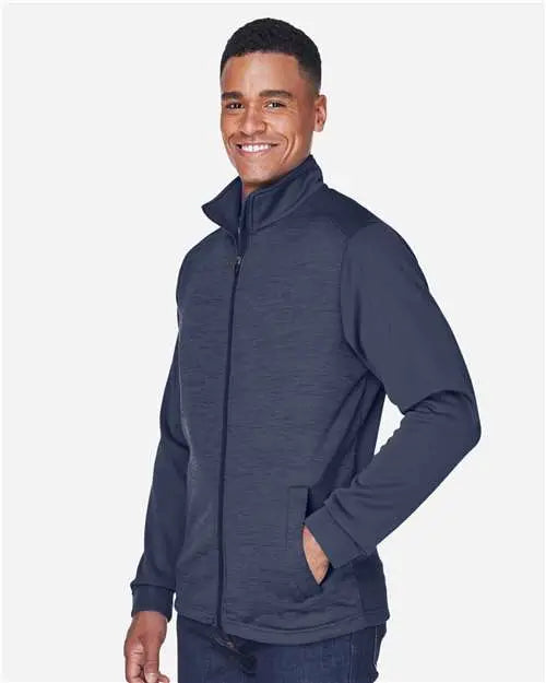 Devon & Jones Dg796 Men’s Newbury Colorblock Mãlange Fleece Full-zip Jacket - Navy Heather