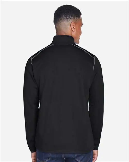 Devon & Jones Dg796 Men’s Newbury Colorblock Mãlange Fleece Full-zip Jacket - Black Heather Dark Grey