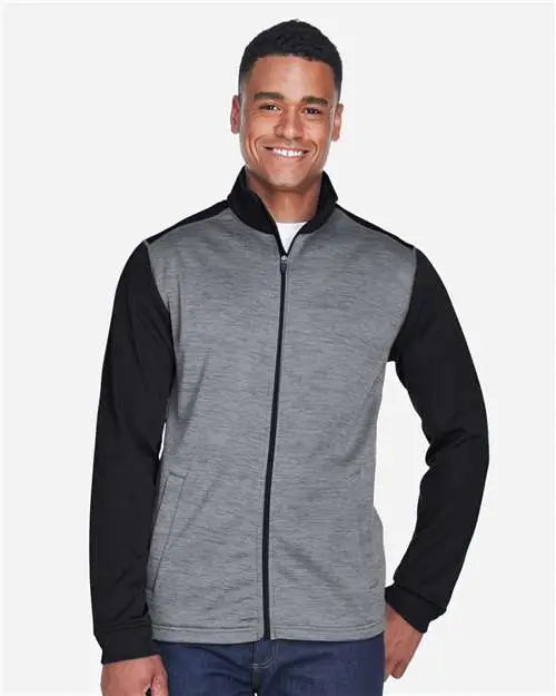 Devon & Jones Dg796 Men’s Newbury Colorblock Mãlange Fleece Full-zip Jacket - Black Heather Dark Grey