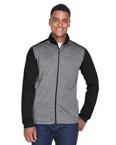 Devon & Jones Dg796 Men’s Newbury Colorblock Mlange Fleece Full-zip - Black Heather Dark Gray
