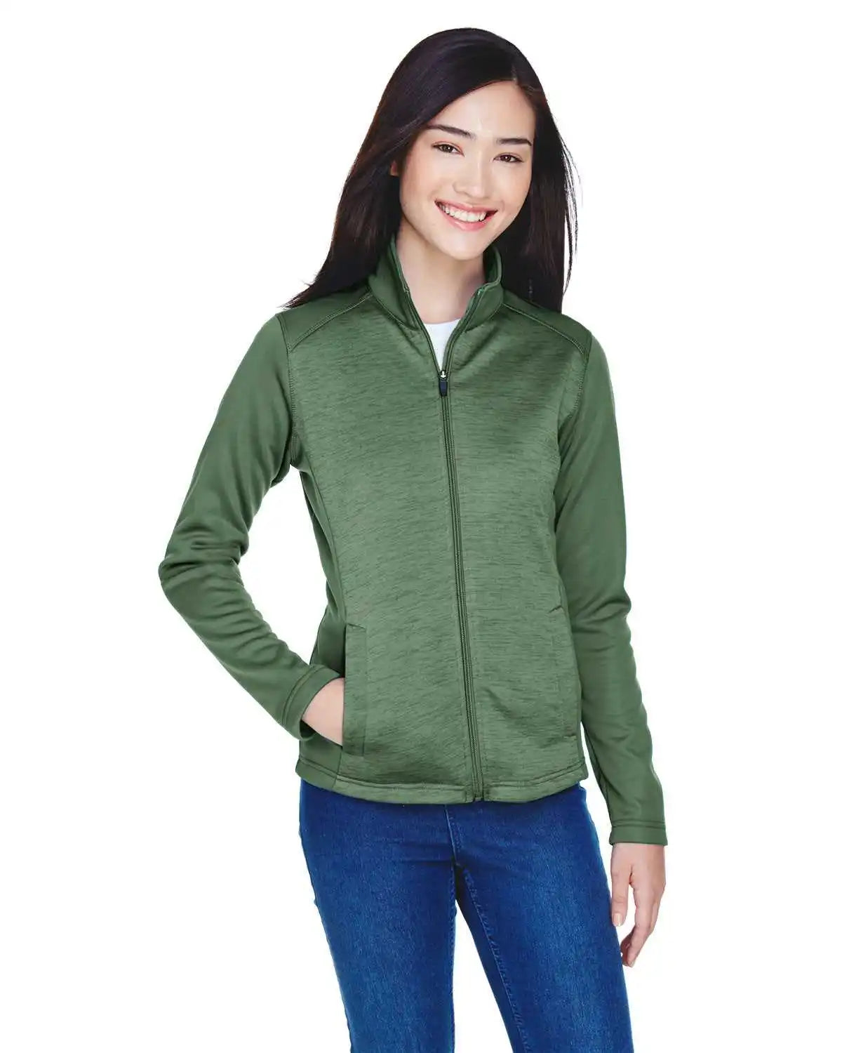 Devon &amp; Jones Dg796w Ladies’ Newbury Colorblock Mlange Fleece Full-zip - Forest Forst Heather
