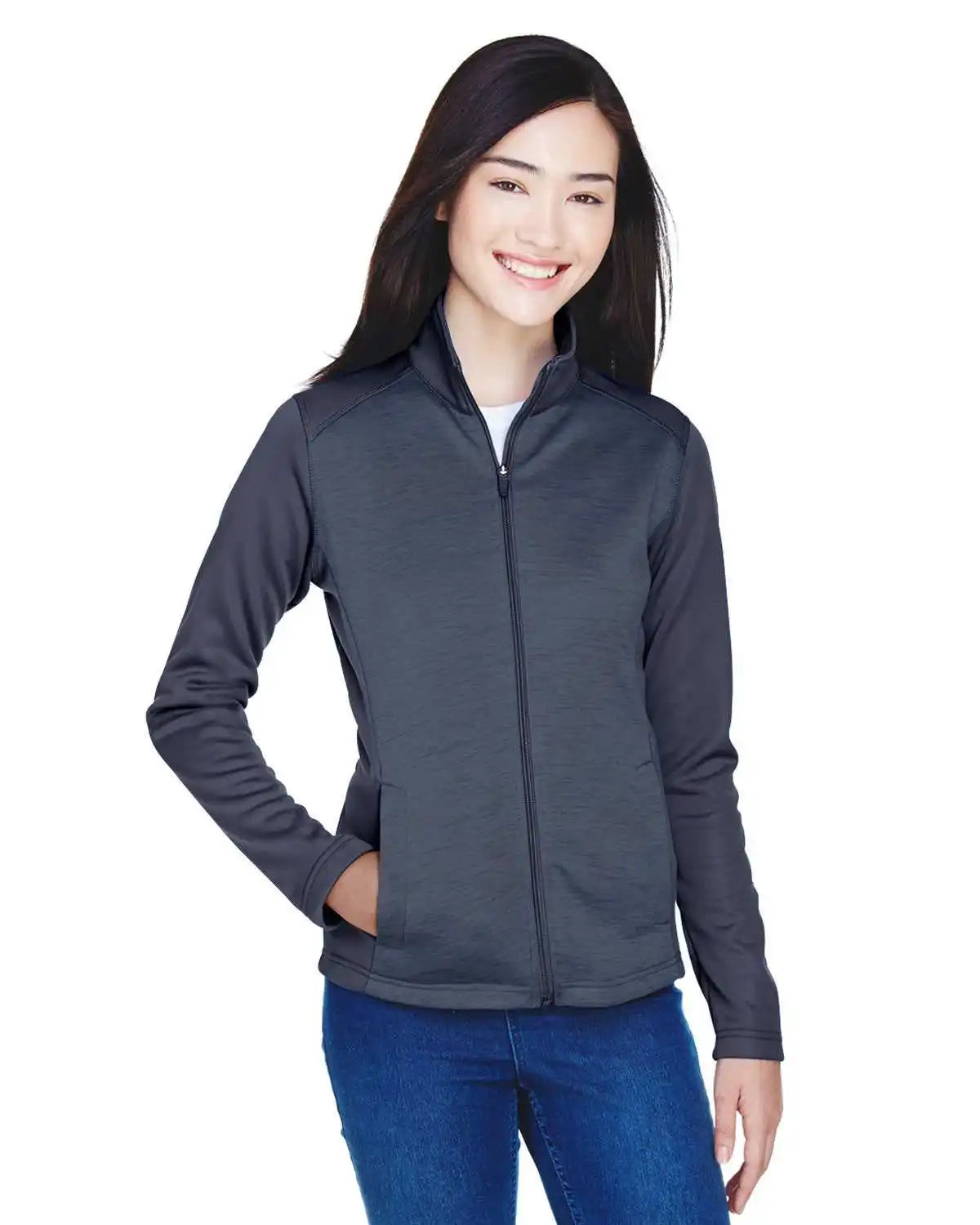 Devon & Jones Dg796w Ladies’ Newbury Colorblock Mlange Fleece Full-zip - Navy Heather