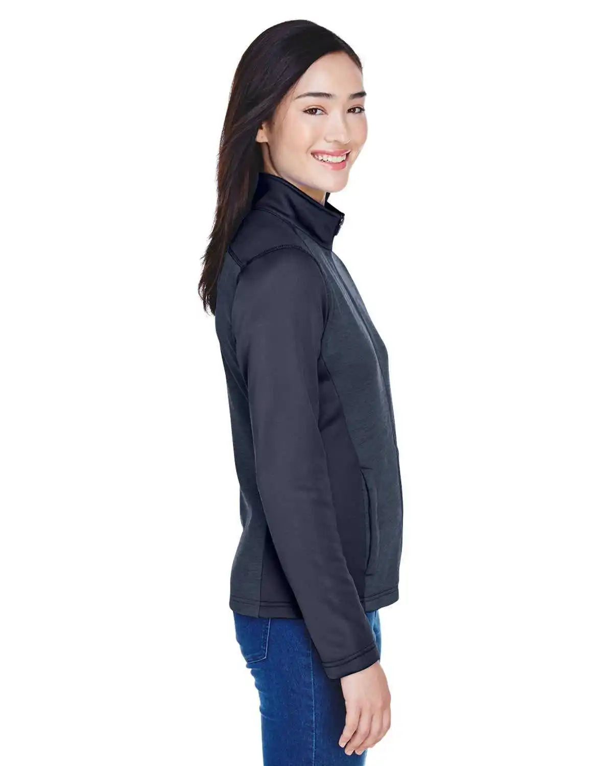 Devon & Jones Dg796w Ladies’ Newbury Colorblock Mlange Fleece Full-zip - Navy Heather