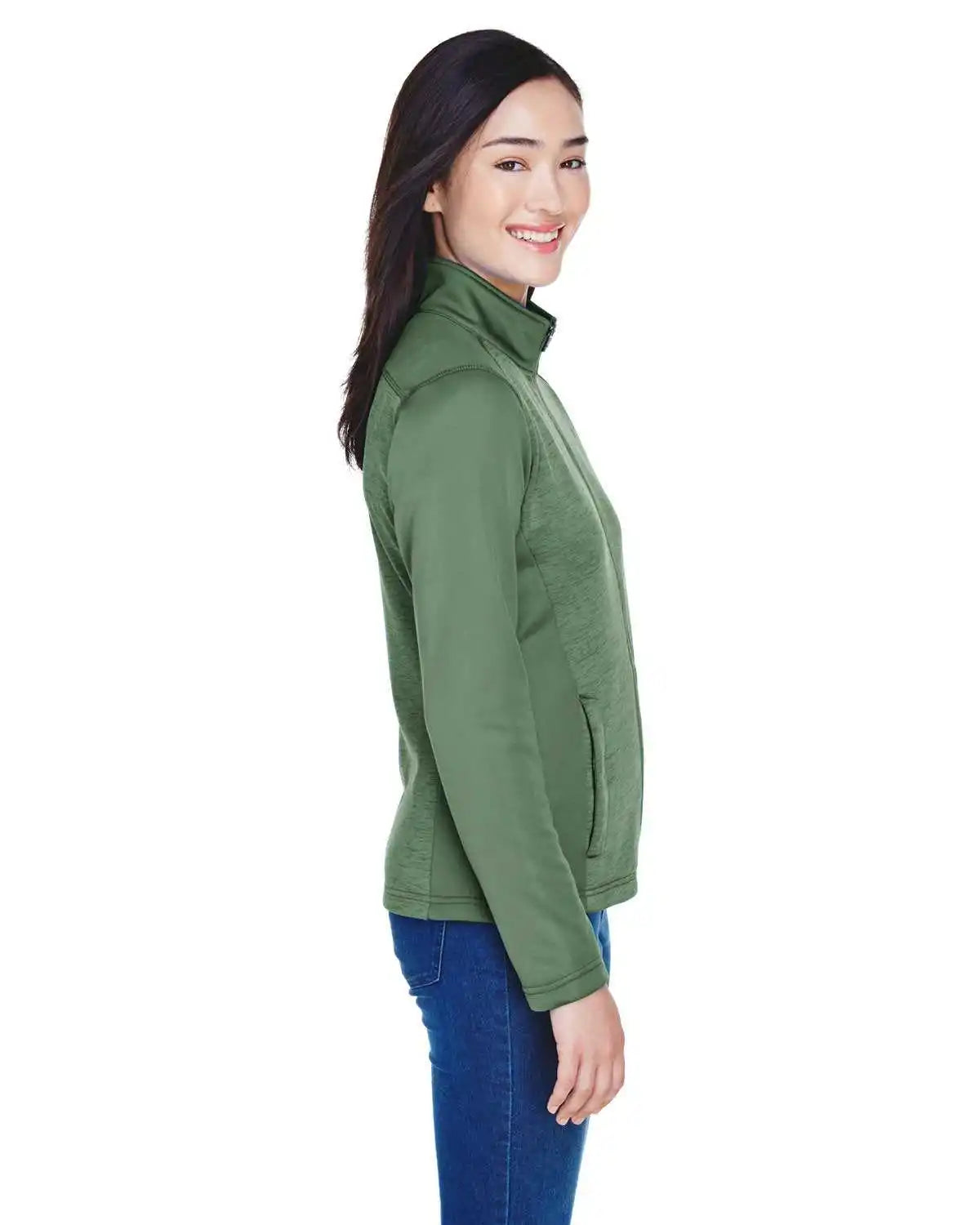 Devon &amp; Jones Dg796w Ladies’ Newbury Colorblock Mlange Fleece Full-zip - Forest Forst Heather