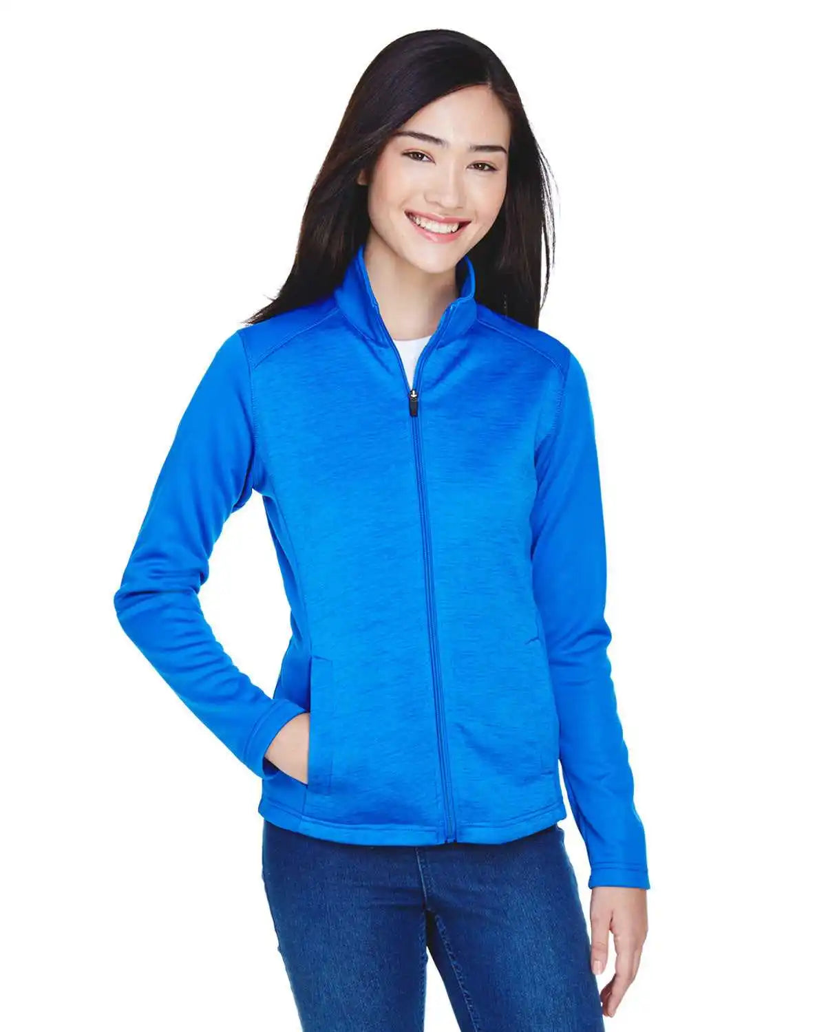 Devon &amp; Jones Dg796w Ladies’ Newbury Colorblock Mlange Fleece Full-zip - Frch Bl f Heather