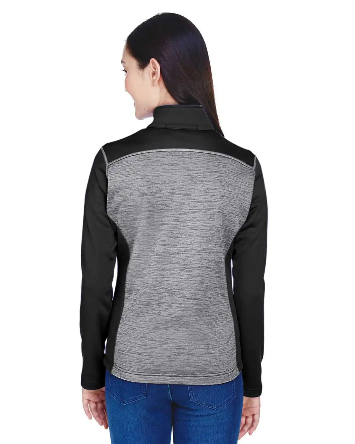 Devon & Jones Dg796w Ladies’ Newbury Colorblock Mlange Fleece Full-zip - Black Heather Dark Gray