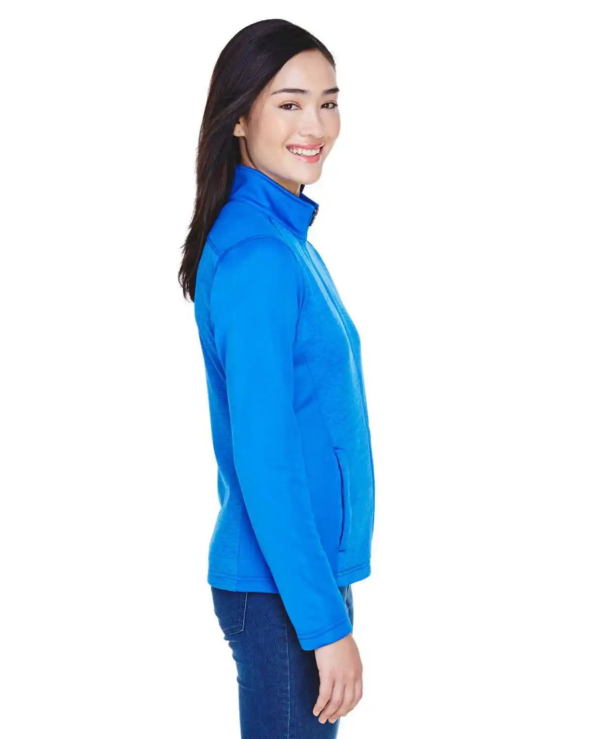 Devon & Jones Dg796w Ladies’ Newbury Colorblock Mlange Fleece Full-zip - Frch Bl f Heather