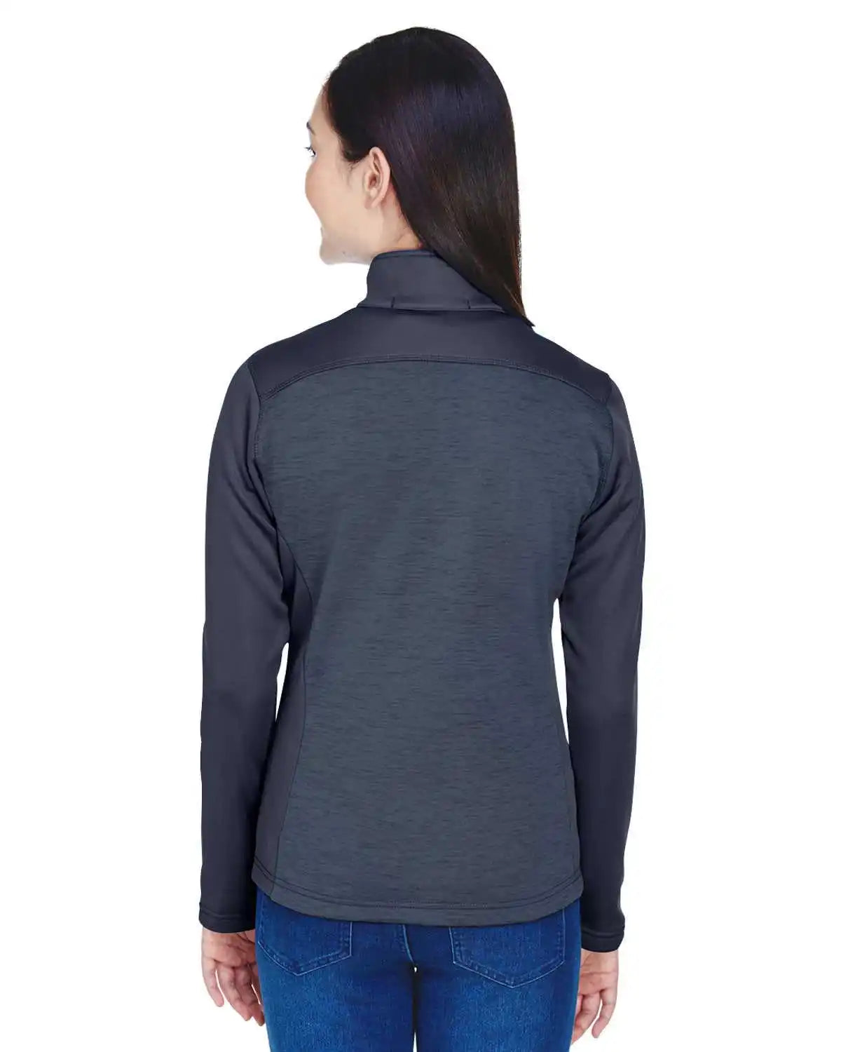 Devon & Jones Dg796w Ladies' Newbury Colorblock Mlange Fleece Full-zip - Navy Heather
