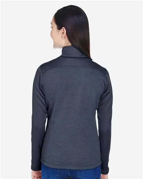 Devon & Jones Dg796w Women’s Newbury Colorblock Mãlange Fleece Full-zip Jacket - Navy Heather