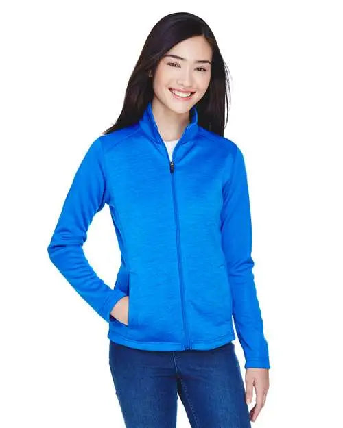 Devon & Jones Dg796w Women’s Newbury Colorblock Mãlange Fleece Full-zip Jacket - French Blue Heather
