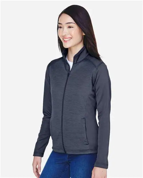 Devon & Jones Dg796w Women’s Newbury Colorblock Mãlange Fleece Full-zip Jacket - Navy Heather