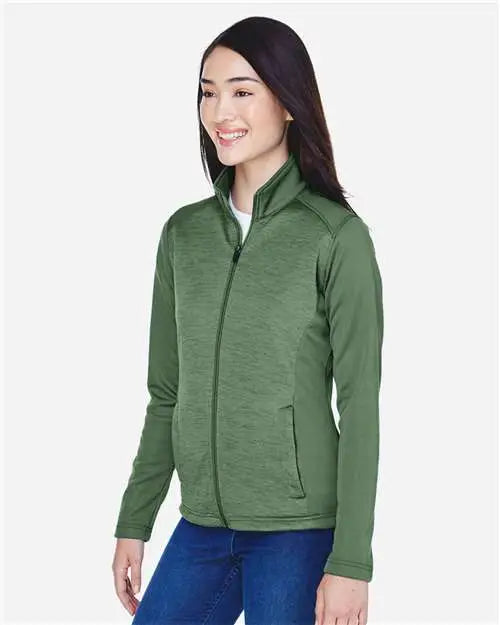 Devon & Jones Dg796w Women’s Newbury Colorblock Mãlange Fleece Full-zip Jacket - Forest Heather