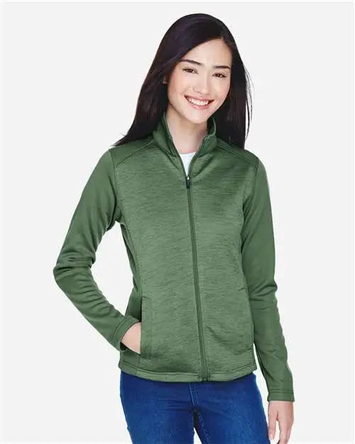 Devon & Jones Dg796w Women’s Newbury Colorblock Mãlange Fleece Full-zip Jacket - Forest Heather