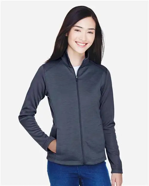 Devon & Jones Dg796w Women's Newbury Colorblock MÃ©lange Fleece Full-zip Jacket - Navy Heather