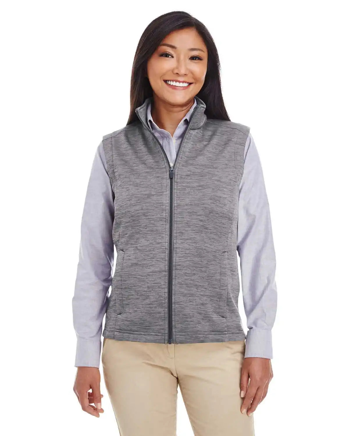 Devon &amp; Jones Dg797w Ladies’ Newbury Mlange Fleece Vest - Dark Gray Heather