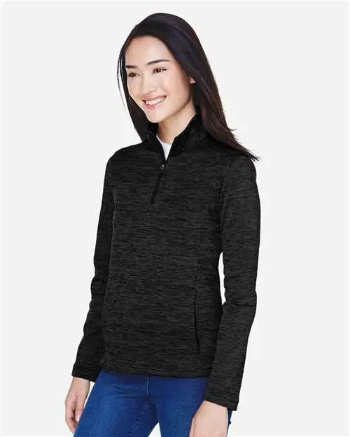 Devon & Jones Dg798w Women's Newbury MÃ©lange Fleece Quarter-zip Pullover - Black Heather