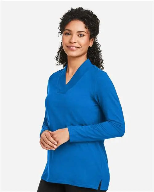 Devon & Jones Dp121w Women's Raleigh Shawl Collar Knit Top - French Blue