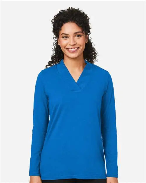 Devon & Jones Dp121w Women's Raleigh Shawl Collar Knit Top - French Blue