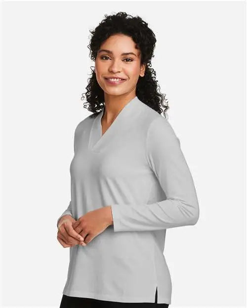 Devon & Jones Dp121w Women’s Raleigh Shawl Collar Knit Top - Gray