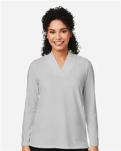 Devon & Jones Dp121w Women’s Raleigh Shawl Collar Knit Top - Gray
