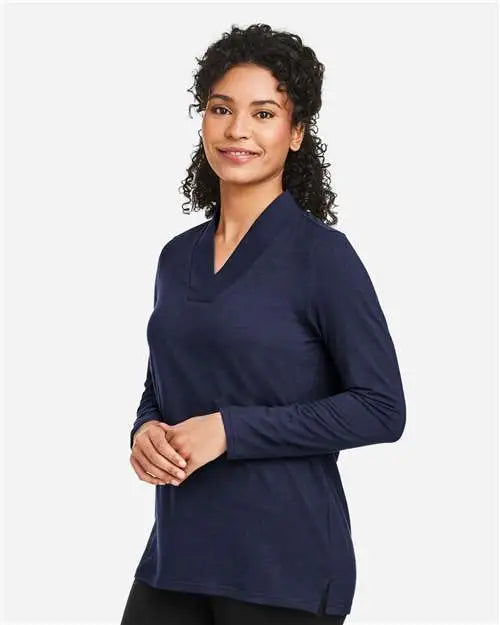 Devon & Jones Dp121w Women’s Raleigh Shawl Collar Knit Top - Navy