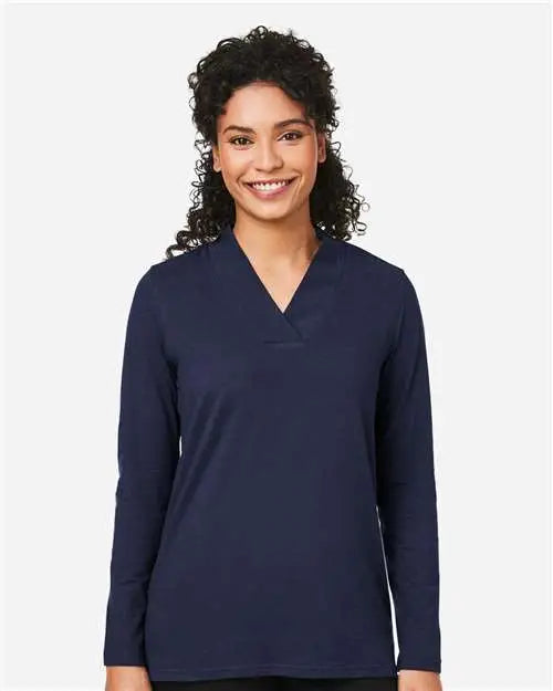 Devon & Jones Dp121w Women’s Raleigh Shawl Collar Knit Top - Navy