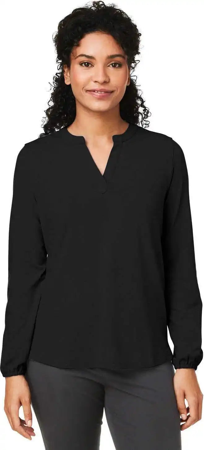 Devon & Jones Dp122w Ladies’ Raleigh Half Placket Knit Top Black