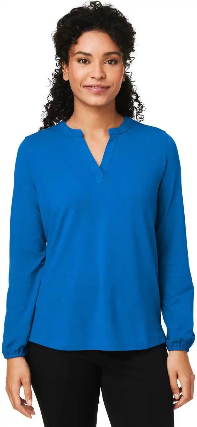 Devon & Jones Dp122w Ladies’ Raleigh Half-placket Knit Top - French Blue