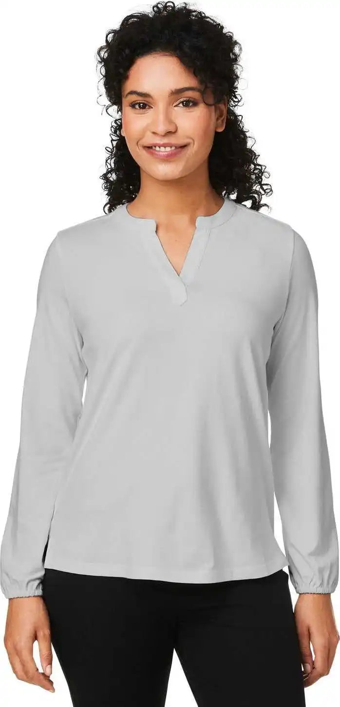 Devon &amp; Jones Dp122w Ladies’ Raleigh Half Placket Knit Top Grey