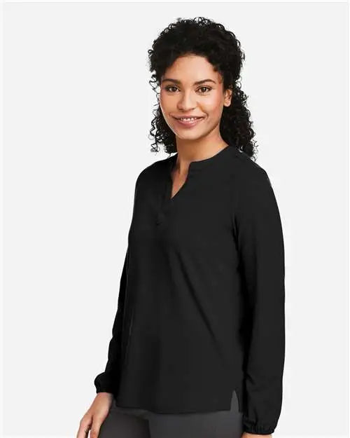 Devon & Jones Dp122w Women's Raleigh Half-placket Knit Top - Black