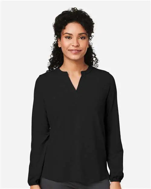 Devon & Jones Dp122w Women's Raleigh Half-placket Knit Top - Black
