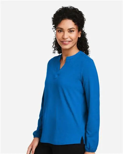 Devon & Jones Dp122w Women's Raleigh Half-placket Knit Top - French Blue