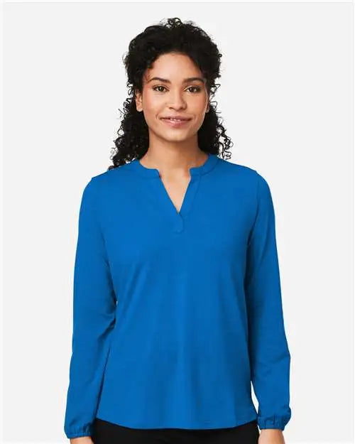 Devon & Jones Dp122w Women's Raleigh Half-placket Knit Top - French Blue