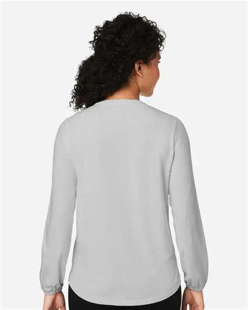 Devon & Jones Dp122w Women's Raleigh Half-placket Knit Top - Grey