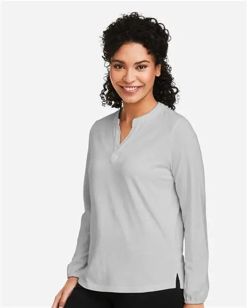 Devon & Jones Dp122w Women's Raleigh Half-placket Knit Top - Grey