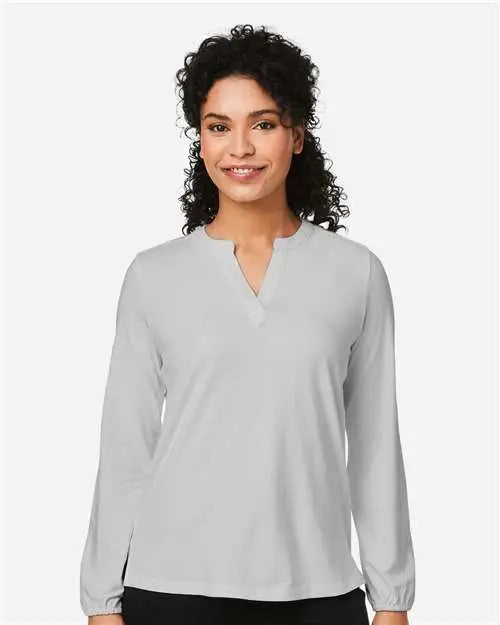 Devon & Jones Dp122w Women's Raleigh Half-placket Knit Top - Grey