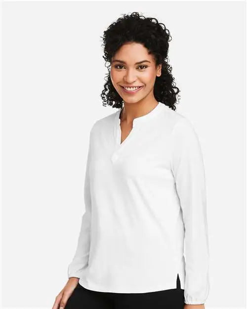 Devon & Jones Dp122w Women’s Raleigh Half-placket Knit Top - White