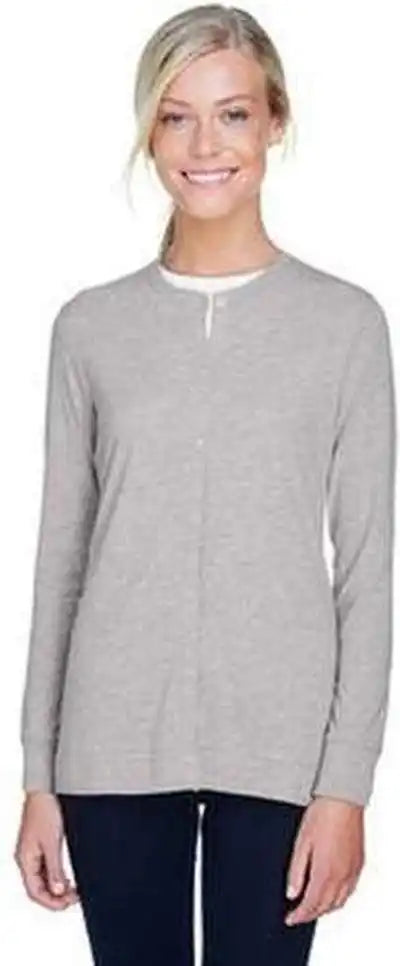 Devon & Jones Dp181w Ladies’ Perfect Fit Ribbon Cardigan - Gray Heather
