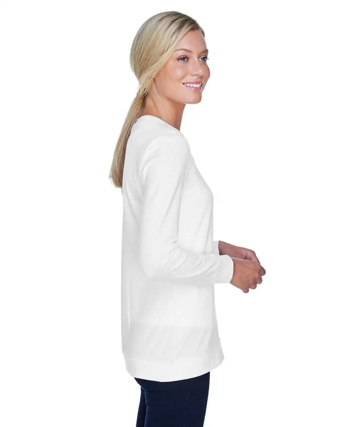 Devon &amp; Jones Dp181w Ladies’ Perfect Fit Ribbon Cardigan - White