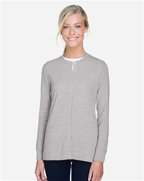 Devon & Jones Dp181w Women’s Perfect Fitâ„¢ Ribbon Cardigan - Grey Heather