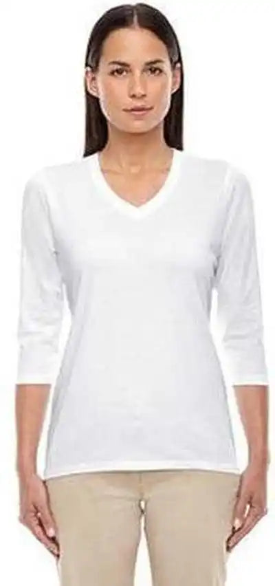 Devon &amp; Jones Dp184w Ladies’ Perfect Fit Bracelet-length V-neck Top - White