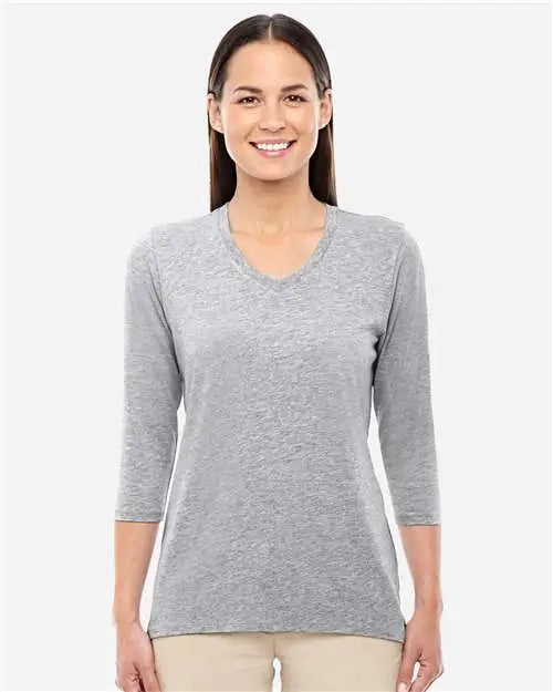 Devon & Jones Dp184w Women’s Perfect Fitâ„¢ Bracelet-length V-neck Top - Grey Heather
